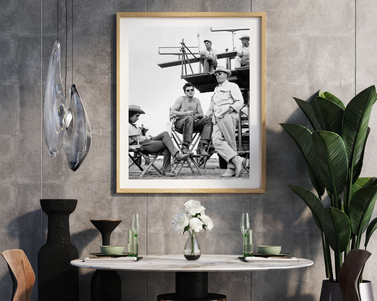 Elizabeth Taylor, Rock Hudson, and George Stevens on the Set of Giant