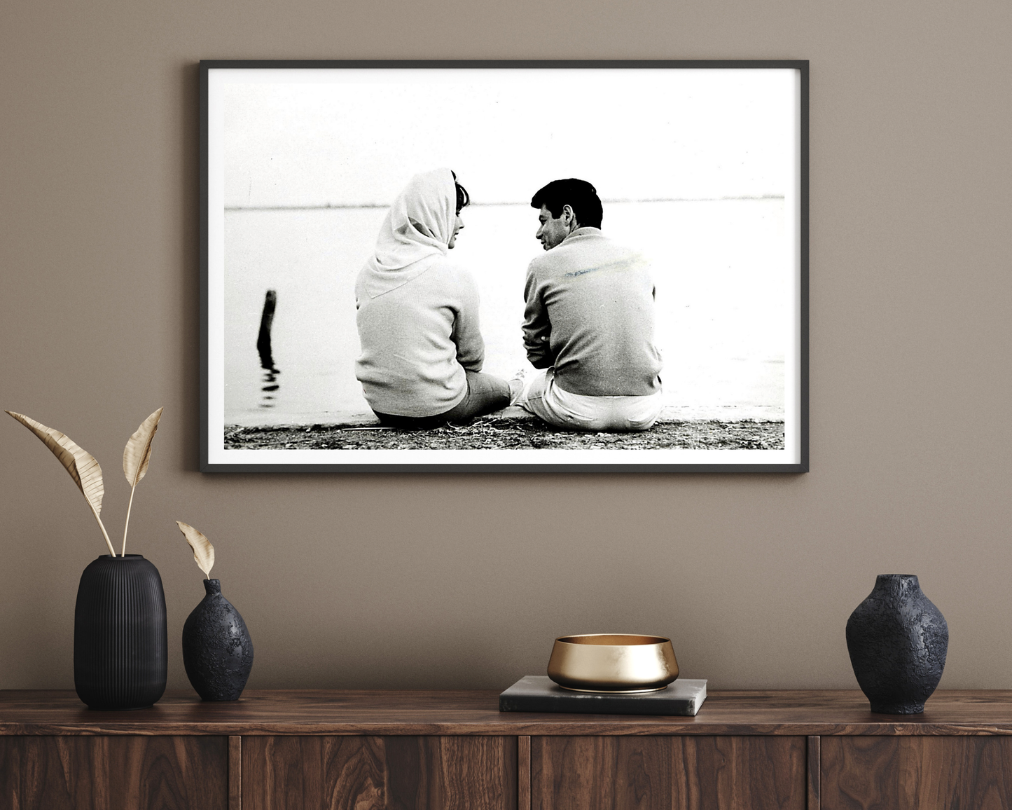 Elizabeth Taylor and Eddie Fisher Sitting on Shore