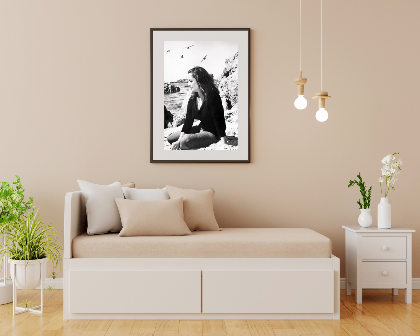 Elizabeth Taylor Sitting on Beach