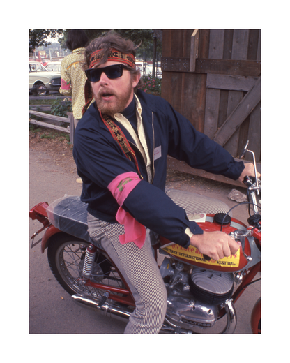 Hippie Riding Motorcycle at Monterey Pop Festival
