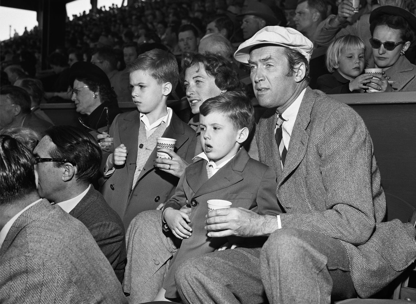 Jimmy Stewart and Family at Baseball Game