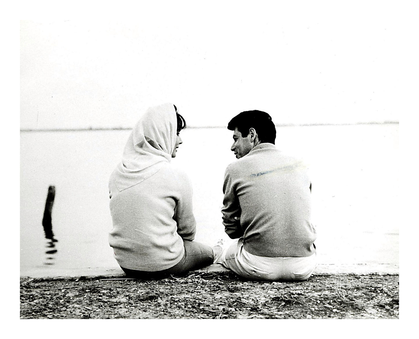 Elizabeth Taylor and Eddie Fisher Sitting on Shore