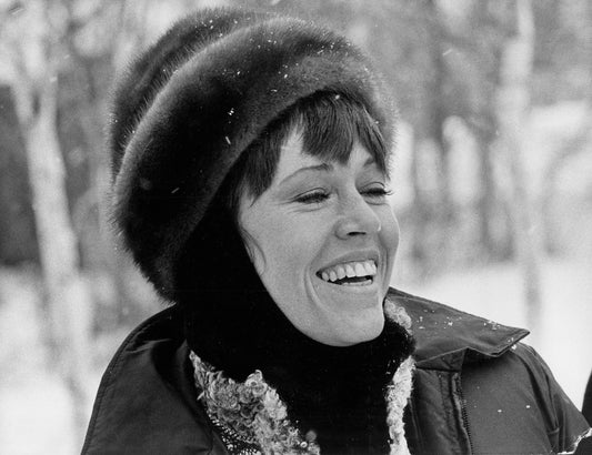 Jane Fonda Laughing in Fur Hat