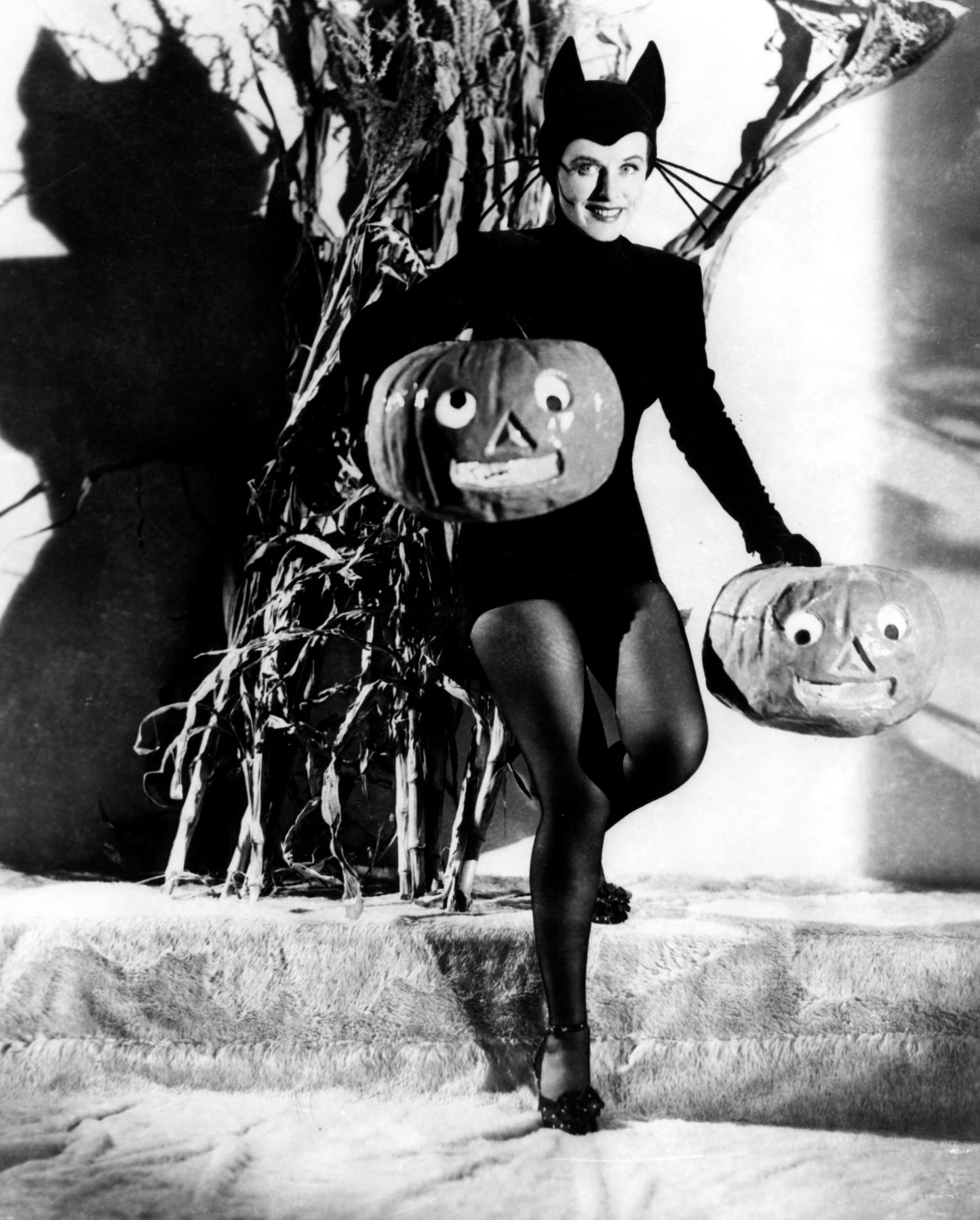 Paulette Goddard Posed with Pumpkin