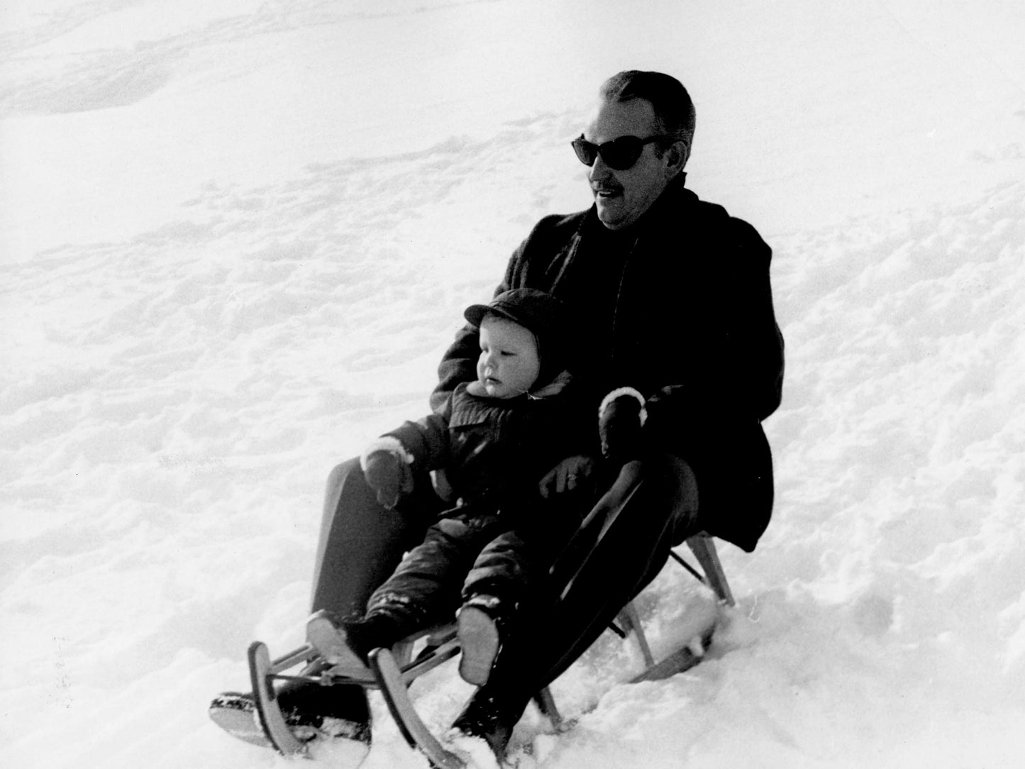 Prince Rainier and Prince Albert Sledding