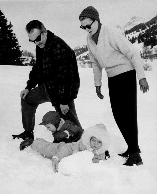 Grace Kelly, Prince Rainier, and Their Children in the Snow