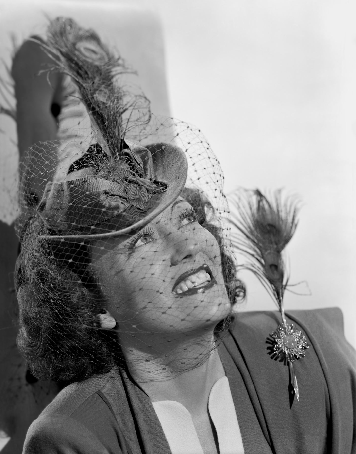 Gloria Swanson Smiling in Birdcage Veil