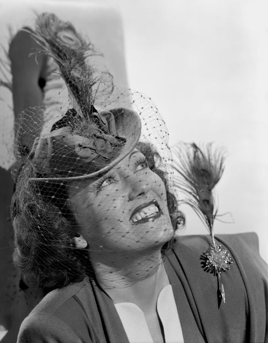 Gloria Swanson Smiling in Birdcage Veil