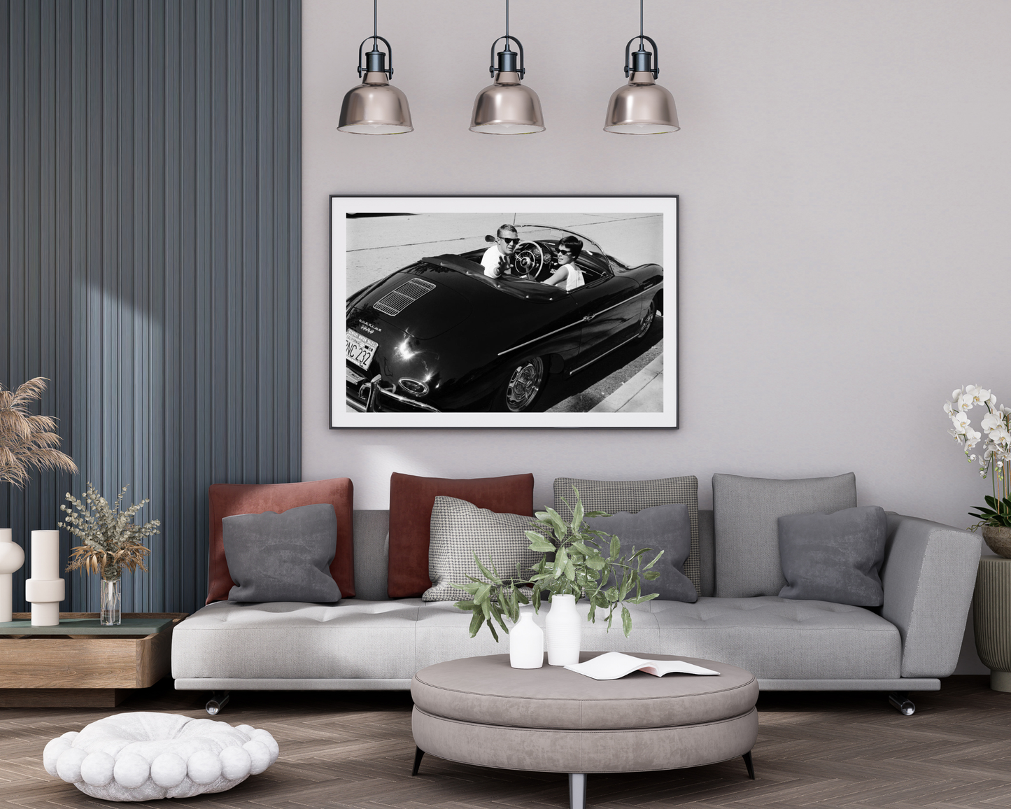Steve McQueen im Porsche mit Neile Adams