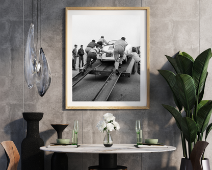 James Dean Pushing Porsche at Car Rally