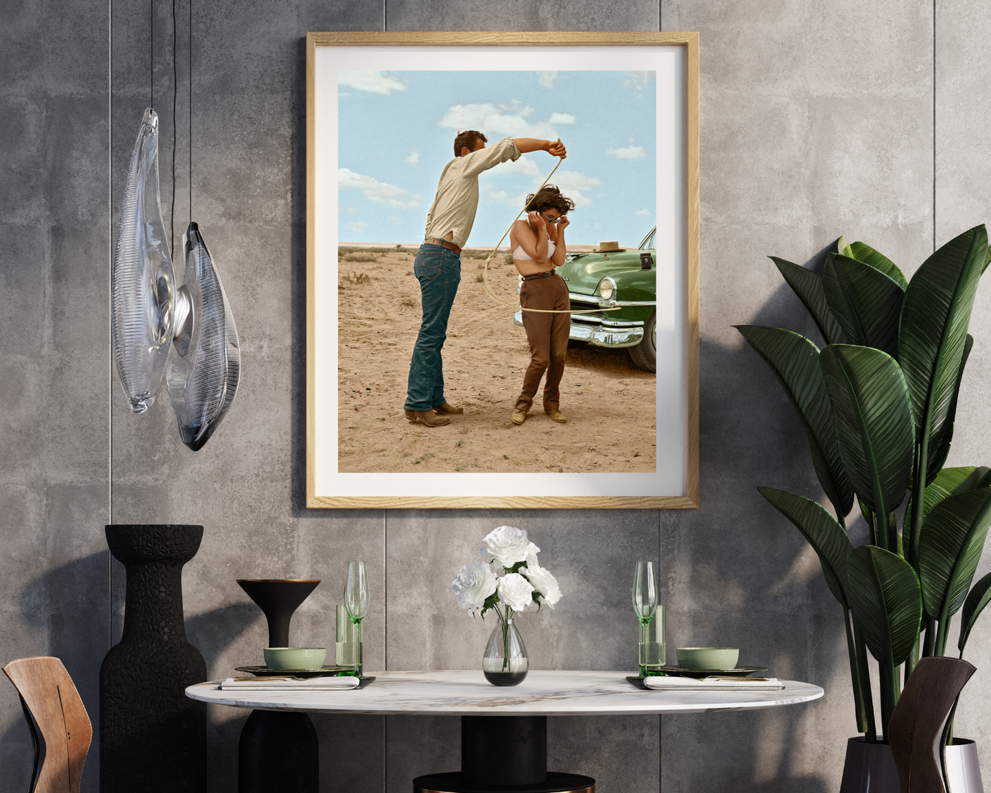 Rock Hudson Lassoing Elizabeth Taylor Behind the Scenes of "Giant"