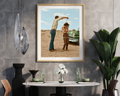 Rock Hudson Lassoing Elizabeth Taylor Behind the Scenes of "Giant"