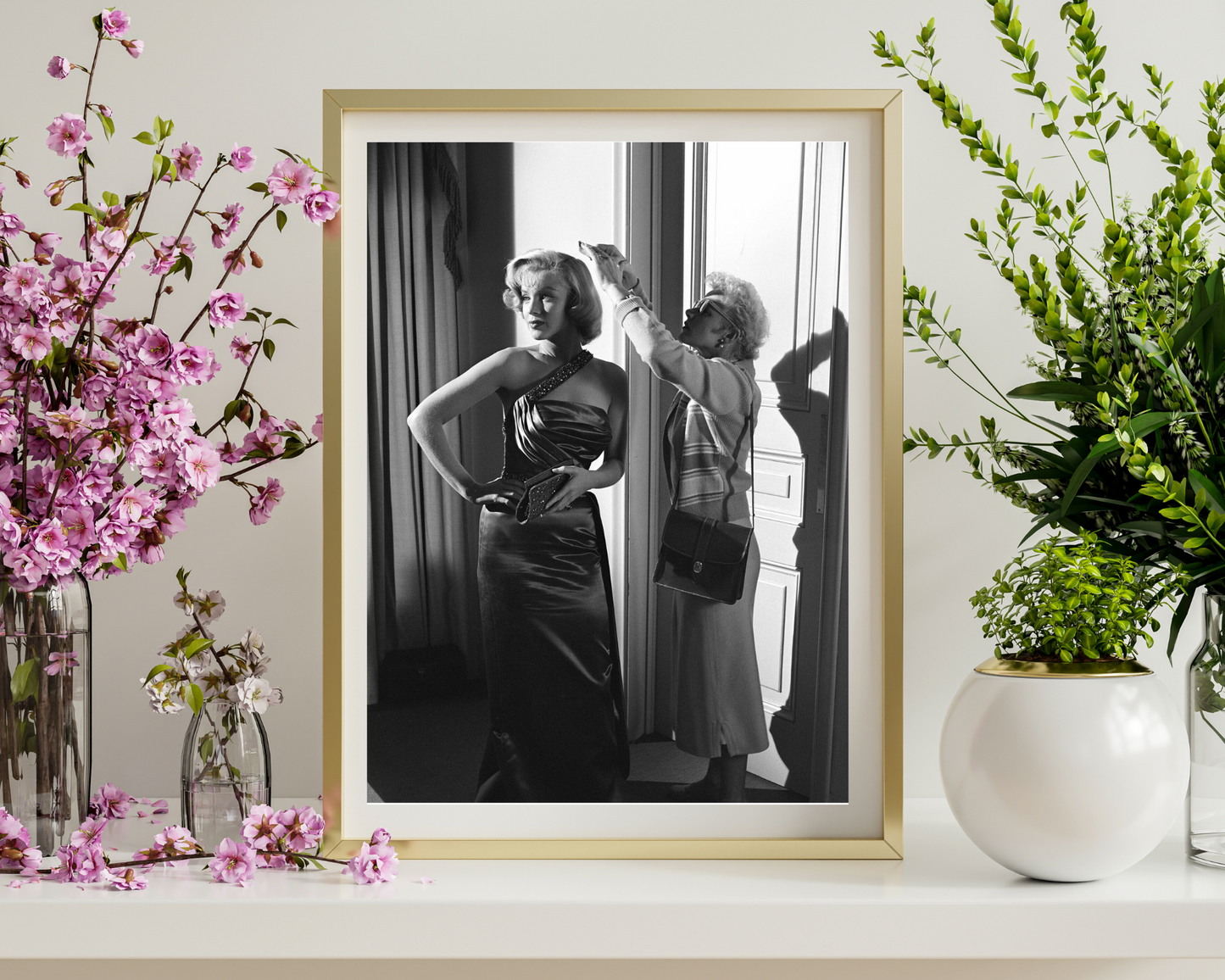 Marilyn Monroe with Hairdresser on the Set of "How to Marry a Millionare"