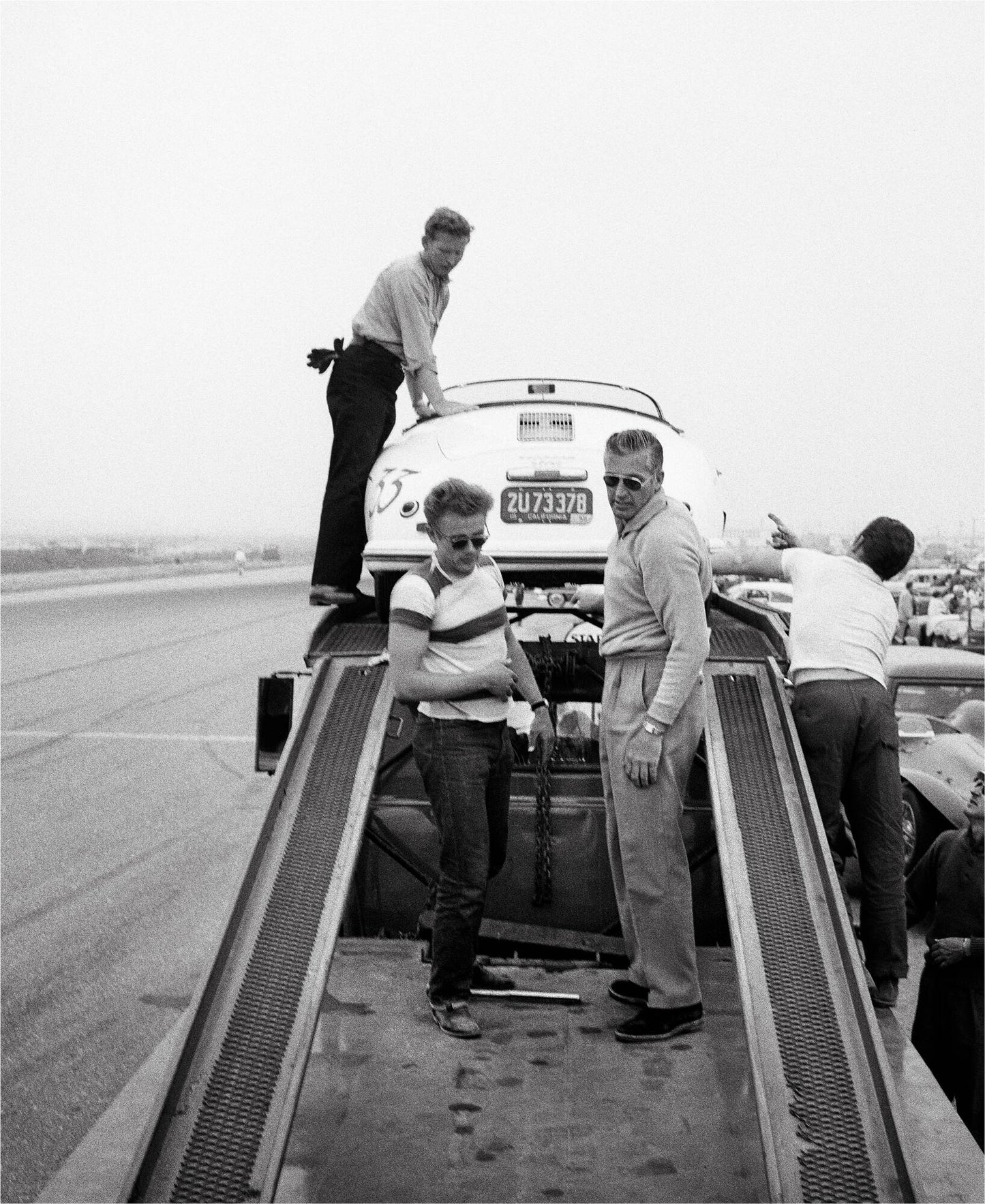 James Dean Standing with Porsche at Car Rally