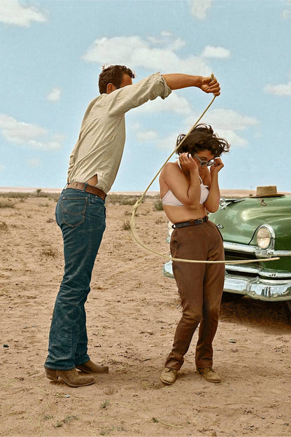 Rock Hudson Lasso-ing Liz Taylor On Set of Giant by Frank Worth